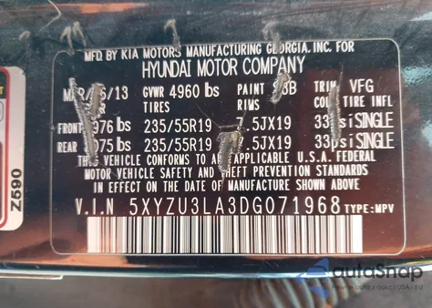 2013 Hyundai Santa Fe Sport 2.0T z USA, uszkodzony, nr VIN 5XYZU3LA3DG071968